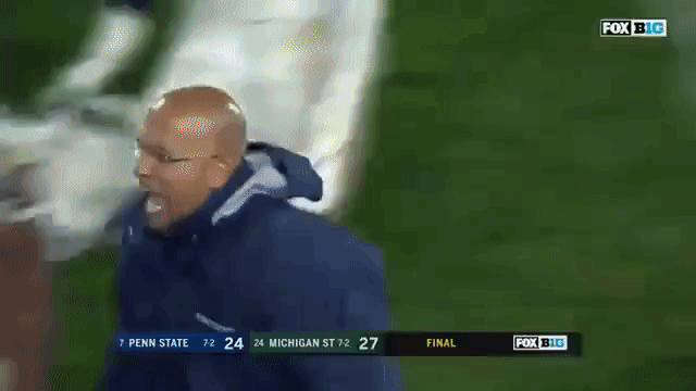 James Franklin Runs After Penn State Player animated gif