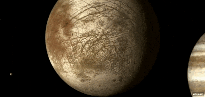 Jupiter's moon Europa and the search for extraterrestrial life animated gif