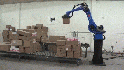YASKAWA Motoman robot -- depalletizing random-cases with perception from  Industrial Perception, Inc. animated gif