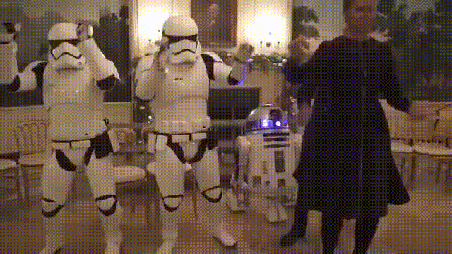 Obama Dances with Star Wars Robot R2-D2 and Storm Troopers | May the 4th Be  With You animated gif
