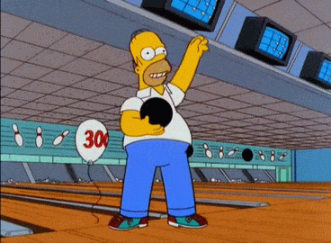 Homer throwing his bowling ball through the alley floor after his perfect  game. animated gif