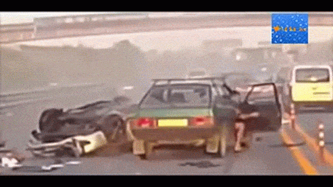 Woman Thrown 20 meters in the air! WOW! Worst Car Accident Ever Seen In The  World animated gif
